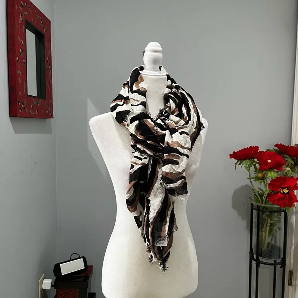 NEW Ann Taylor Loft Linen Multicolor Raw Hem Oversized Neutral Wrap Scarf OS NWT